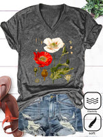 Casual Short Sleeve V Neck Floral Loose Regular T-Shirt