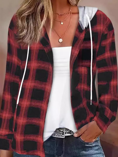 Loose Shirt Collar Long Sleeve Plaid Casual Regular Shirt