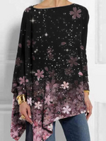 Casual Long Sleeve Crew Neck Floral Loose Mid-Long Blouse