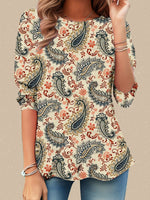 Casual Long Sleeve Crew Neck Floral Loose Regular T-Shirt