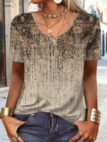 Casual Short Sleeve Notched Ethnic Loose Regular T-Shirt