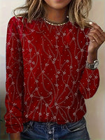 Loose Long Sleeve Crew Neck Floral Casual Regular T-Shirt