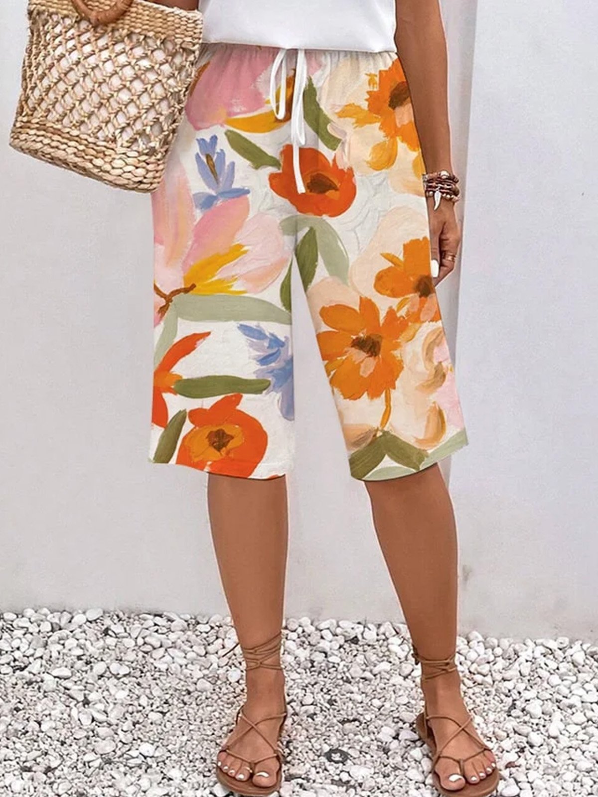 Casual Floral Loose Fifth Pants
