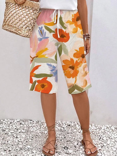 Casual Floral Loose Fifth Pants