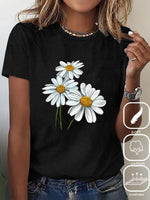 Loose Short Sleeve Crew Neck Daisy Casual Regular T-Shirt