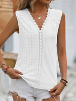 Casual Sleeveless V Neck Plain Loose Regular Blouse
