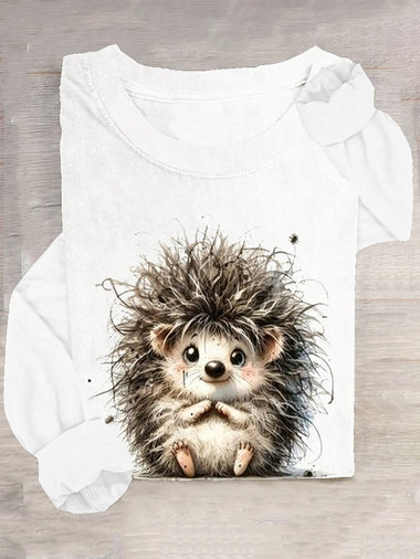Loose Long Sleeve Crew Neck Animal Casual Regular T-Shirt
