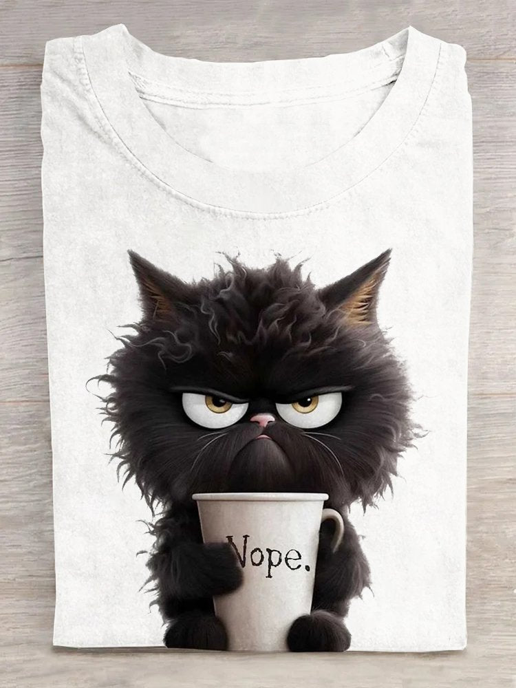 Loose Short Sleeve Crew Neck Cat Casual Regular T-Shirt