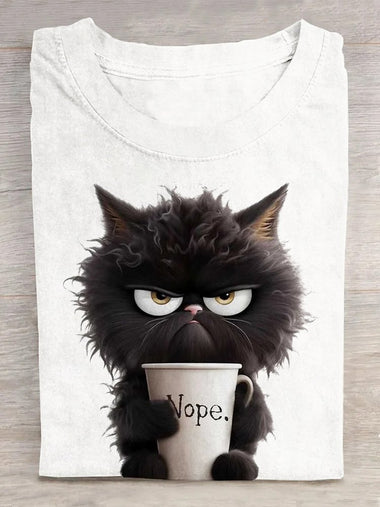 Loose Short Sleeve Crew Neck Cat Casual Regular T-Shirt
