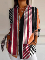 Casual Long Sleeve Shirt Collar Geometric Loose Regular Shirt