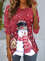 Casual Long Sleeve Crew Neck Christmas Loose Regular Blouse