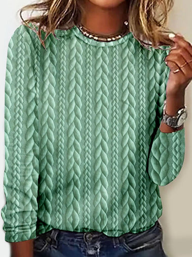 Loose Long Sleeve Crew Neck Geometric Casual Regular T-Shirt