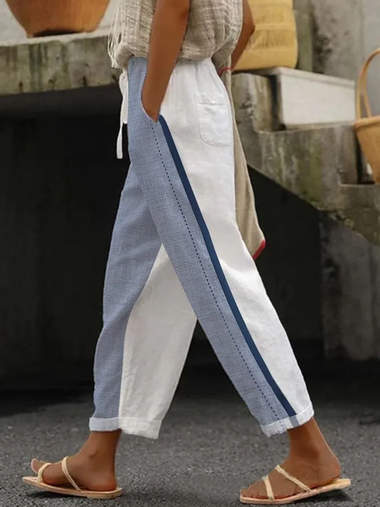 Casual Color Block Loose Long Pants