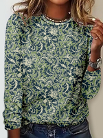 Loose Long Sleeve Crew Neck Floral Casual Regular T-Shirt