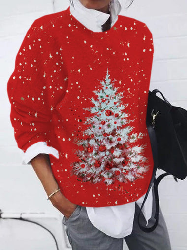Loose Long Sleeve Crew Neck Christmas Zipper Casual Regular Sweatshirt