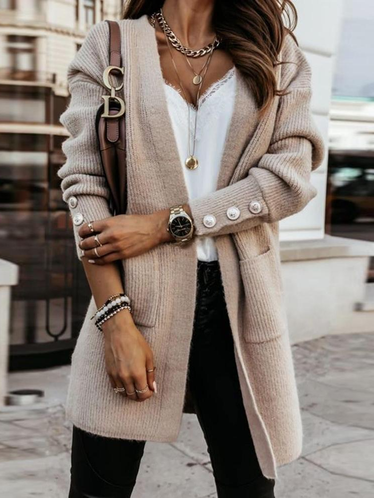 Loose Long Sleeve Plain Casual Mid-Long Sweater