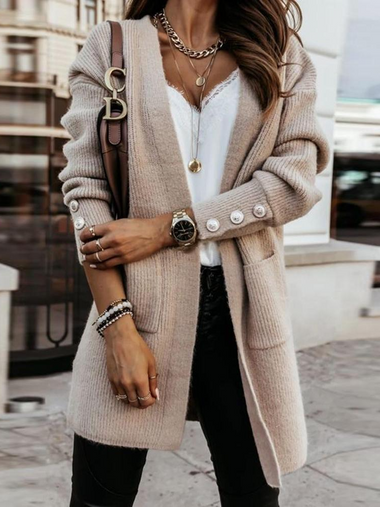 Loose Long Sleeve Plain Casual Mid-Long Sweater