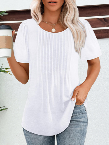 Casual Short Sleeve Crew Neck Plain Loose Regular Blouse
