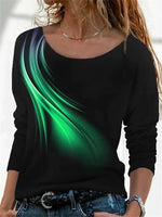 Loose Long Sleeve Crew Neck Abstract Casual Regular T-Shirt