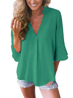 Casual Short Sleeve V Neck Plain Regular Blouse