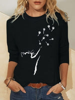 Loose Long Sleeve Crew Neck Cat Casual Regular T-Shirt