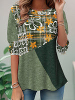 Casual Long Sleeve Crew Neck Floral Loose Regular T-Shirt