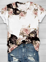 Loose Short Sleeve Crew Neck Floral Casual Regular T-Shirt