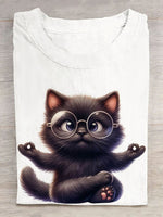 Casual Short Sleeve Crew Neck Cat Loose Regular T-Shirt