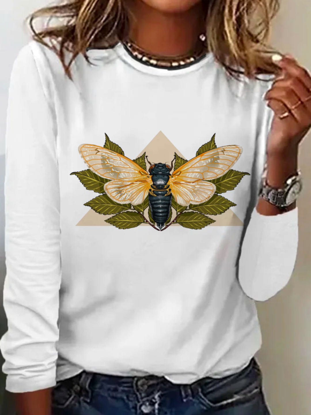Casual Long Sleeve Crew Neck Dog Loose Regular T-Shirt