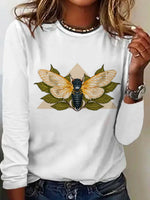 Casual Long Sleeve Crew Neck Dog Loose Regular T-Shirt
