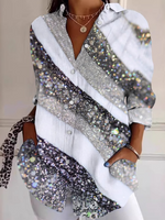 Casual Long Sleeve Shirt Collar Geometric Loose Regular Shirt