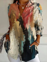 Casual Long Sleeve Shirt Collar Abstract Loose Regular Shirt