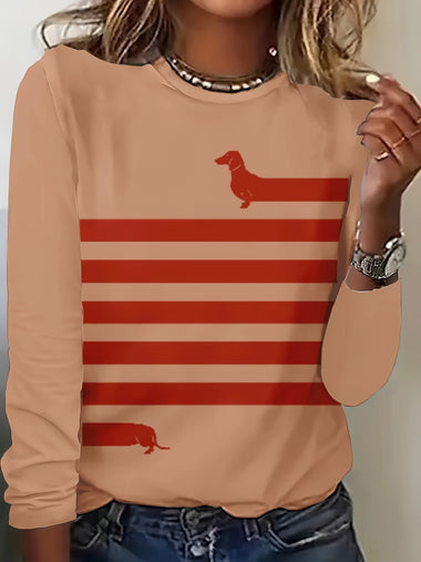 Loose Long Sleeve Crew Neck Striped Casual Regular Blouse