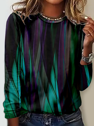 Long Sleeve Crew Neck Abstract Graphic Casual Regular Blouse