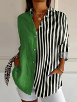 Casual Long Sleeve Shirt Collar Striped Loose Regular Shirt