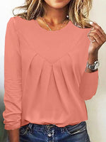 Casual Long Sleeve Crew Neck Plain Loose Regular Blouse