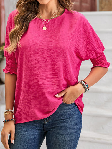 Casual Short Sleeve Crew Neck Plain Loose Regular Blouse
