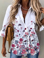 Casual Long Sleeve Shirt Collar Ethnic Floral Loose Regular Shirt