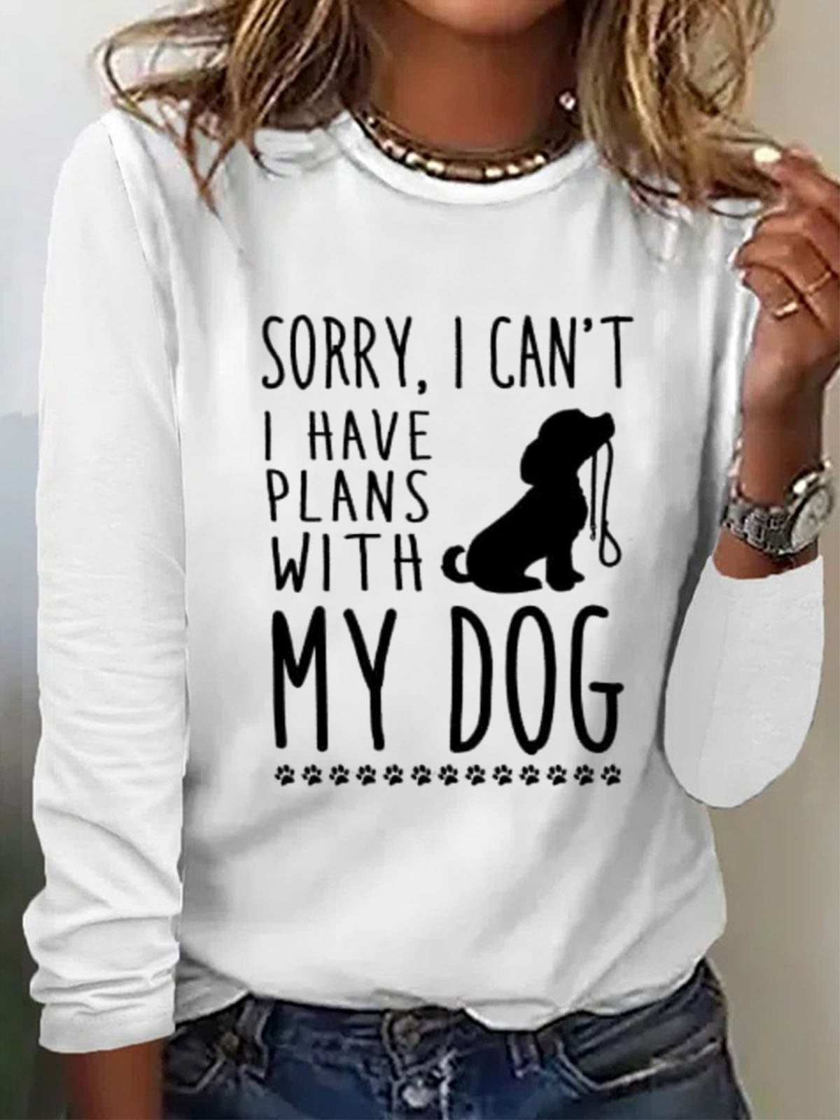 Loose Long Sleeve Crew Neck Animal Casual Regular T-Shirt