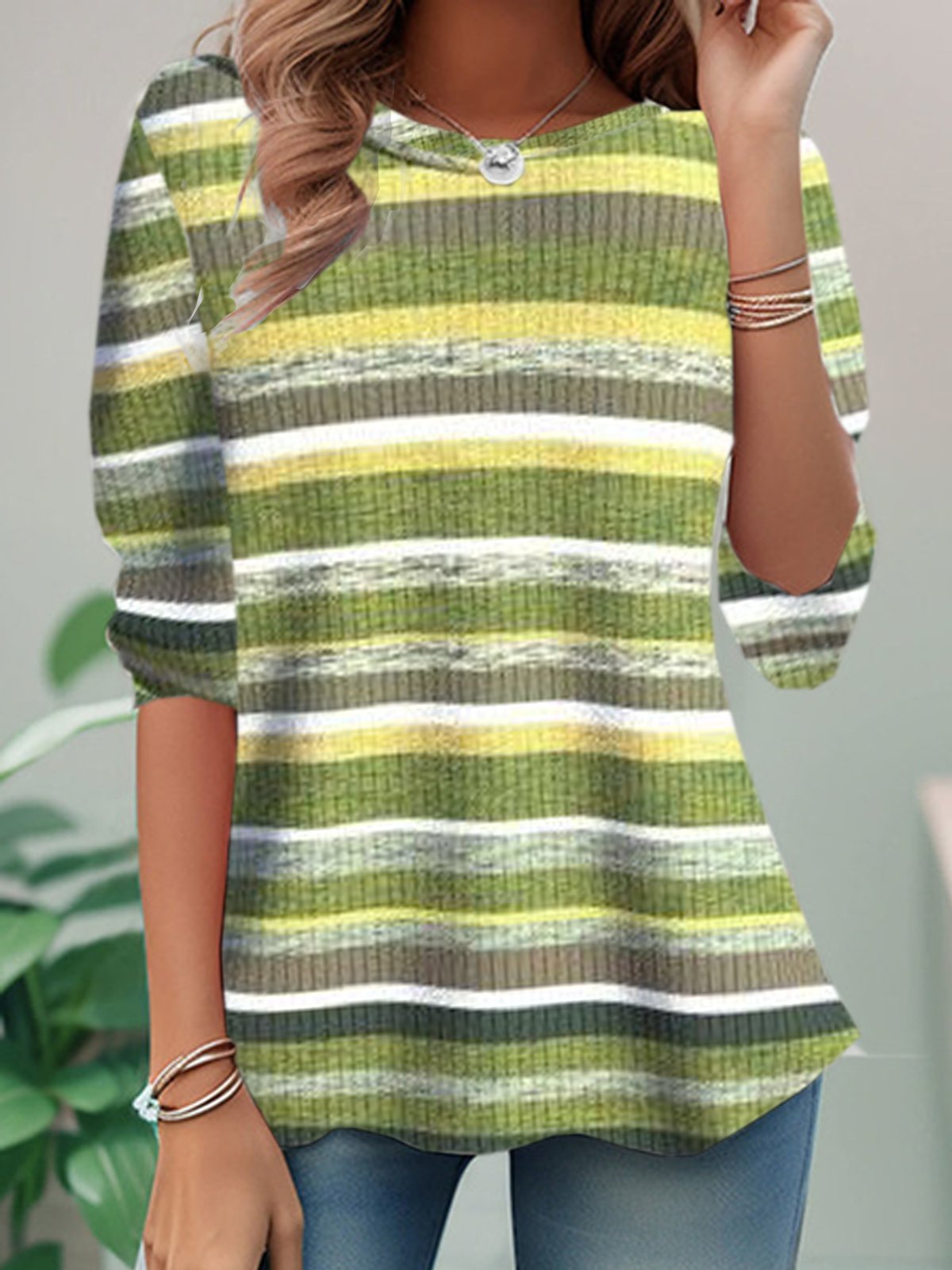 Casual Long Sleeve Crew Neck Geometric Loose Regular T-Shirt