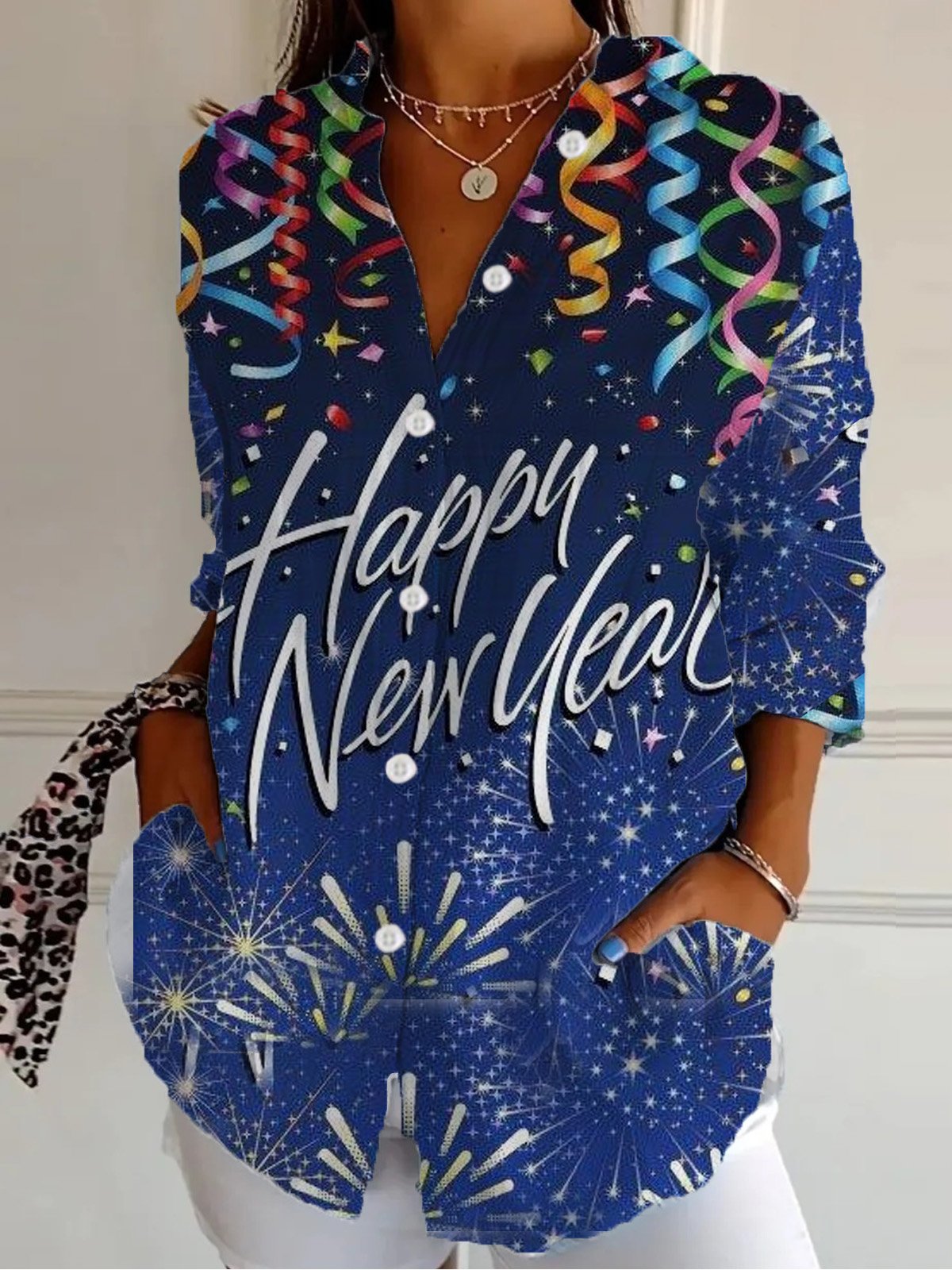 Casual Long Sleeve Shirt Collar Abstract Loose Regular Shirt