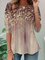 Loose Long Sleeve Crew Neck Abstract Casual Regular T-Shirt