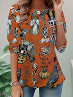 Loose Long Sleeve Crew Neck Halloween Casual Regular T-Shirt