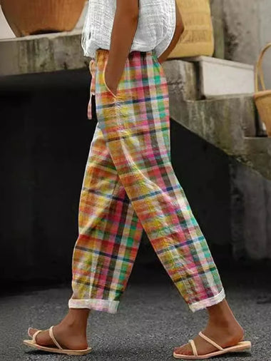 Casual Plaid Loose Long Pants