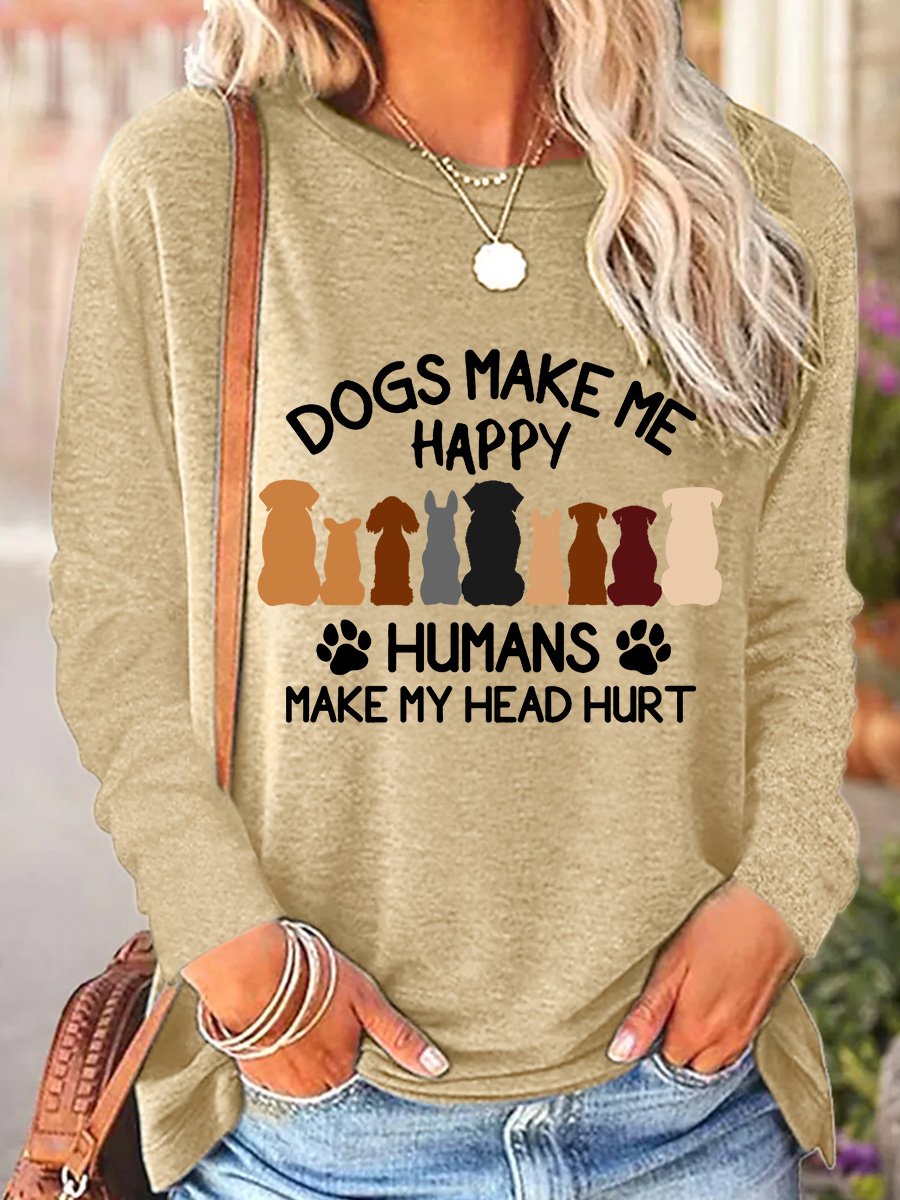 Casual Long Sleeve Crew Neck Dog Loose Regular Blouse