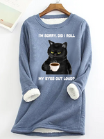 Long Sleeve Crew Neck Cat Casual Regular Blouse