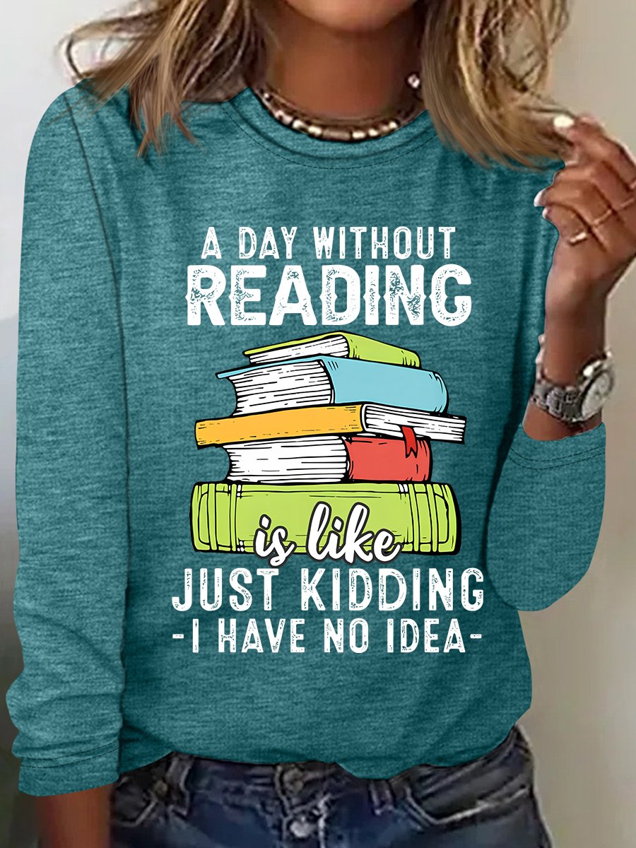 Casual Long Sleeve Crew Neck Text Letters Loose Regular Blouse