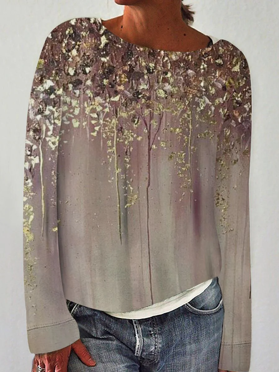 Loose Long Sleeve Crew Neck Abstract Casual Regular Sweatshirt