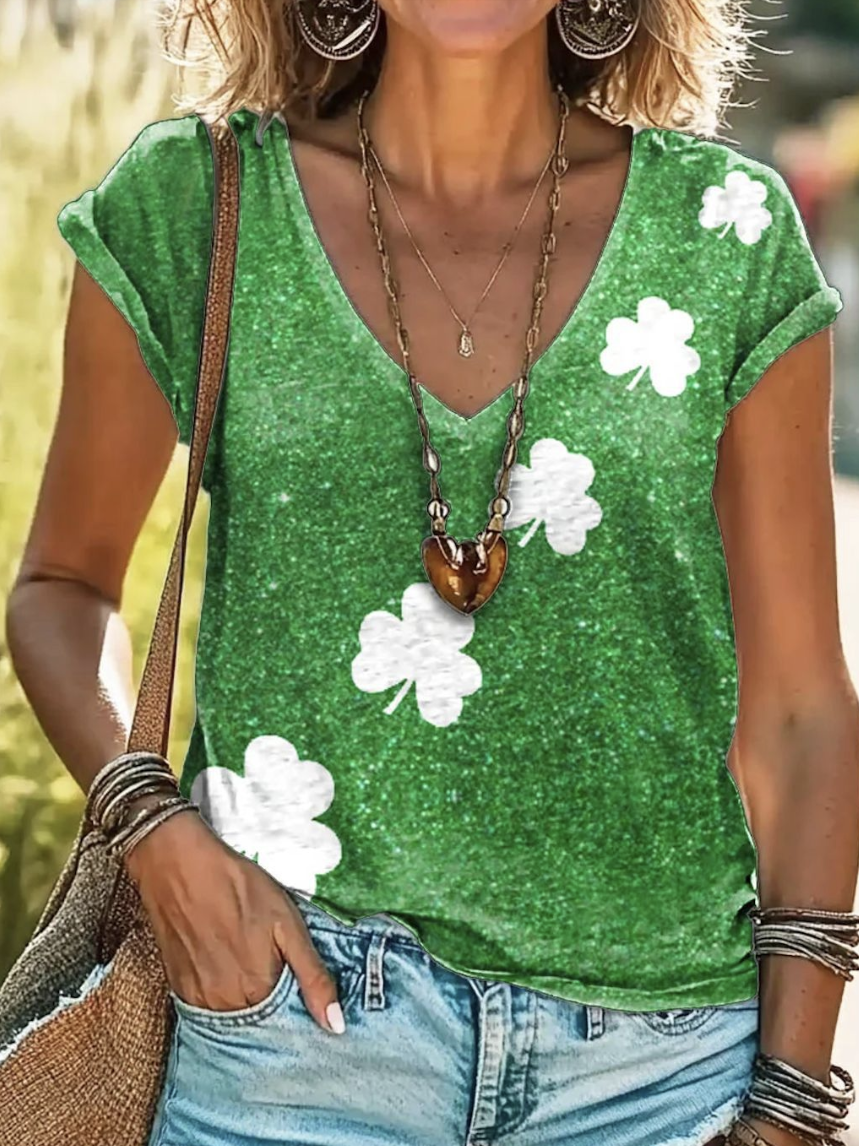 Short Sleeve V Neck Floral Casual Regular T-Shirt