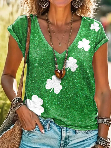 Short Sleeve V Neck Floral Casual Regular T-Shirt